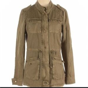 🇪🇸🐠British Khaki utility jacket army green pockets cinch waist full zip snaps